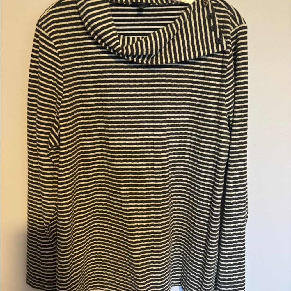 Talbots Monochrome Striped Turtleneck Top
